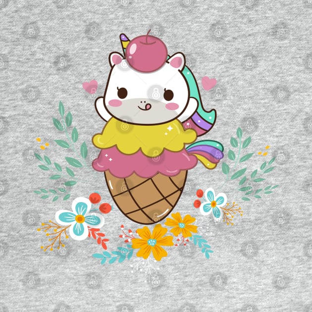 Cute Ice Cream Unicorn by JeffDesign